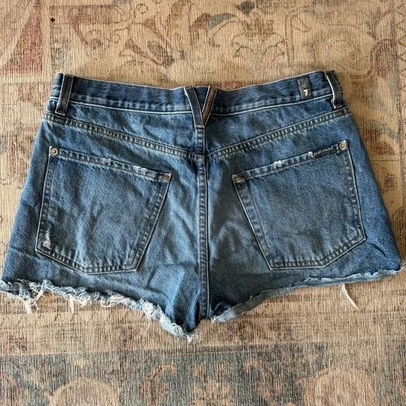 7 For All Mankind Blue Jean Shorts Distressed Style - Picture 4 of 4